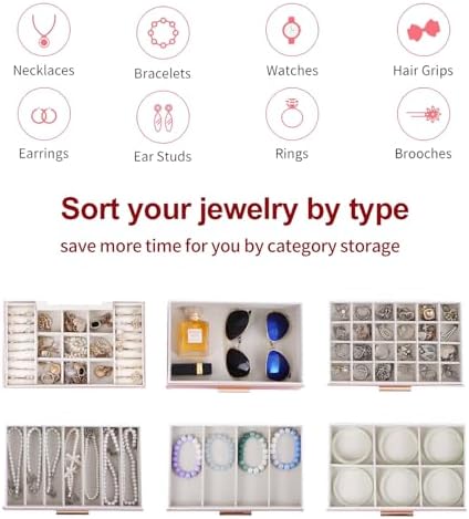 BOOVO Jewelry Boxes for Women, White and Black 6 Layer Large Jewelry Box for Necklace, Bracelet, Earrings, Rings Storage, Jewelry holder Organizer for Girls Gift (Rose gold, 6 layer)