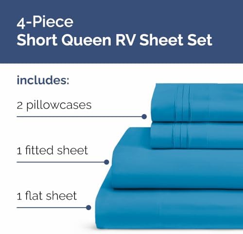 Short Queen Size 4 Piece Bed Sheet Set - RV Short Queen Sheets - Denim Blue