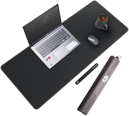 CENNBIE Leather Desk Mat Protector, 35.5" x 16" Office Desk Pad (Black)