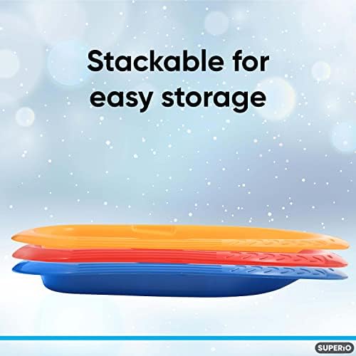Superio Toboggan Snow Sleds for Kids and Adults, 2 Pack Heavy Duty Plastic Sliders with Handles and Hole for Pull Ropes- Kid and Adult Winter Fun