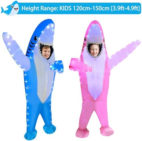 anroog Inflatable Shark Costume Kids with LED Lights Halloween Blow Up Lighted Shark Costumes for Boys Girls Party Cosplay