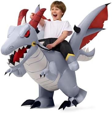 Spooktacular Creations Kids Inflatable Costumes, Ride on Dragon Inflatable Costume, Gray Dinosaur Blow up Outfit