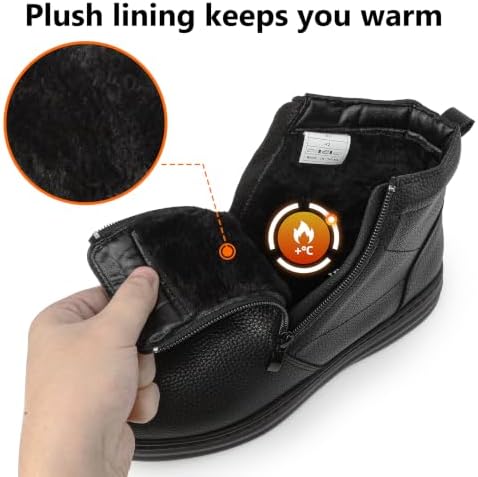 TIESTRA Men's Winter Snow Leather Boots Warm Fur Lined & Waterproof Booties