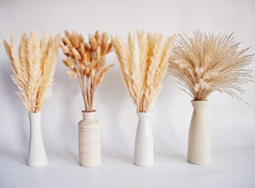 Natural Dried Pampas Grass Decor, Beige Pampas Grass, Bunny Tails Dried Flowers, Reed Grass Bouquet for Wedding Boho Flowers Home Table Decor, Rustic Farmhouse Party (100 in Total )