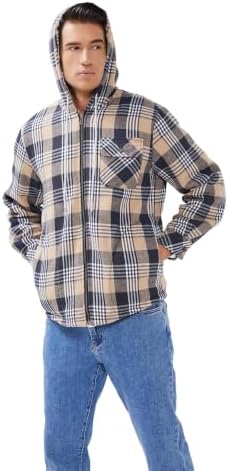 Elesuit Men's Full Zip Fleece Flannel Jacket Shirt Plaid Cotton Hoodie Coat