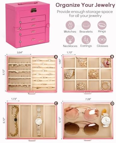 Homde Large Jewelry Box for Women: 5-Layer Organizer with Lock for Dresser