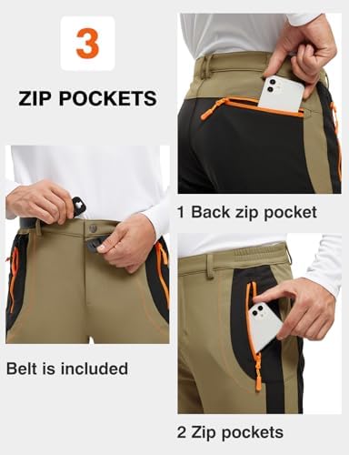 TBMPOY Men's Snow Ski Hiking Pants Waterproof Winter Fleece Lined Pants Camping Skiing Ice Fishing Pants with Belt