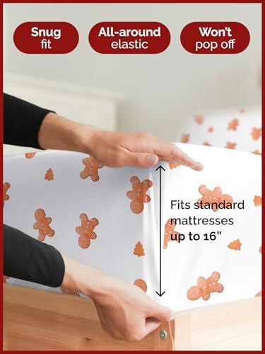 Christmas Sheet Set, Gingerbread Man, Holiday Xmas Bedding Set - Full Size