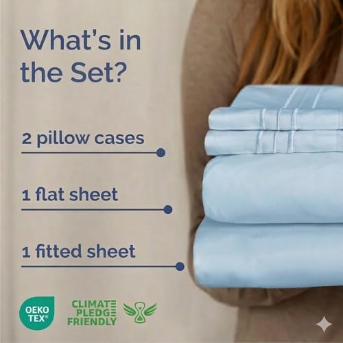 Cal King Size 4 Piece Sheet Set - Breathable & Cooling Sheets - Light Blue