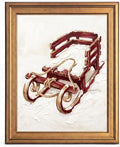 Framed Canvas Wall Art Painterly Rustic Sled Red Wood and White Snow Canvas Print Poster Gold Frame Wall Decor for Living Room Holiday Decoration, Cozy Home Art - Inch 24x36