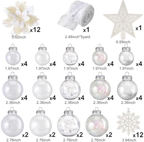 Jenaai White 74 Pcs Christmas Ball Ornaments Tree Decorations