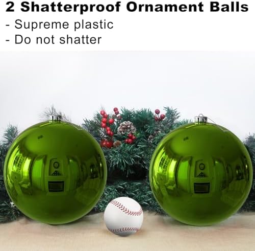 Lime Green 8.0" Extra Large Christmas Balls Ornaments - Christmas Tree Decorations Shatterproof Shiny Hanging Balls for Birthday St. Patrick's Day Easter Mardi Gras Wedding Decorations Set of 2pcs