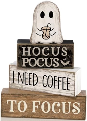 Lineshading 4 Pcs Wooden Tiered Tray Decor Ghost Coffee Block Signs
