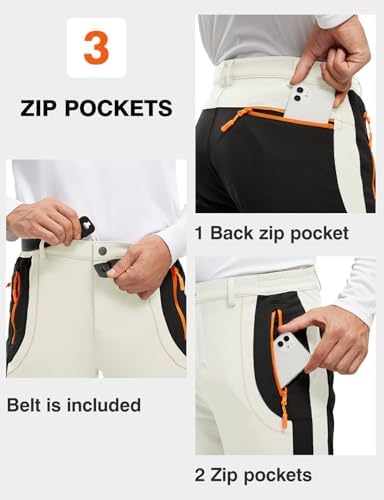 TBMPOY Men's Snow Ski Hiking Pants Waterproof Winter Fleece Lined Pants Camping Skiing Ice Fishing Pants with Belt