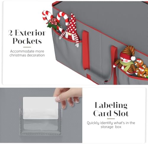 Winpull Christmas Ornament Storage Box with 8 Trays, Christmas Storage Container for 128-3'' Holiday Ornament Decorations, Large Xmas Organizer with Adjustable Dividers, Dual Zipper and Pocket (Grey)