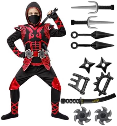 Spooktacular Creations Red Ninja Costume Set, Ninja Jumpsuit with Foam Accessories for Kids, Toddler Halloween Outfit for Ideas Cosplay Party (Small, 5-7 yrs)