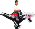 Spooktacular Creations Halloween Dragon Skeleton Inflatable Costume Kids, LED Light Eye Ride on Skeleton Dinosaur Blowup Suit