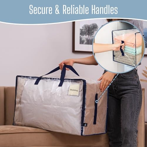 VENO 8 Pack Clear Extra Large Moving Bags & Storage Totes, Heavy Duty Organizer with Reinforced Handles & Strong Zippers for Clothes, College Dorm Essentials, Moving Supplies
