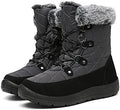 JSWEI Winter Boots for Women - Soft Comfortable Faux Fur Mid Calf Winter Snow Boots Totes Boots Lace up Snow Boots Winter Boots with Insulated Black for Outdoor
