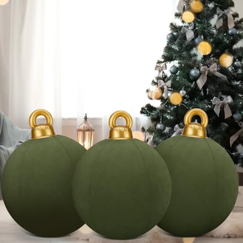Jetec 3 Pcs 32 Inch Giant Green Velvet Christmas Inflatable Balls