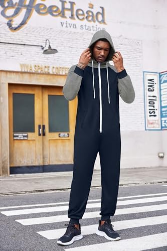 COOFANDY Mens Jumpsuit Onesie Hooded Full Zip One Piece Jogging Tracksuit