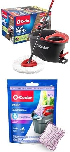 O-Cedar EasyWring Microfiber Spin Mop & Bucket Floor Cleaning System Bundle with O-Cedar PACS Hard Floor Cleaner (Lavender, 10 Count)
