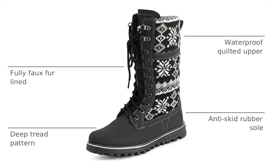 POLAR Womens Faux Fur Warm Thermal Waterproof Outdoor Walking Snow Winter Rubber Sole Calf Boots