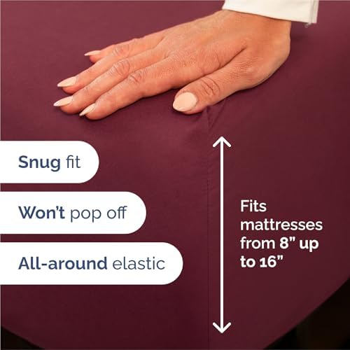 Split King Size 5 Piece Sheet Set - Breathable & Cooling Sheets - Burgundy