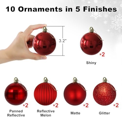 Rose Red 3.2" Large Christmas Balls - Christmas Tree Decoration Ornaments Shatterproof Hanging Balls for Birthday Halloween Holiday Wedding Decorations Set of 10pcs