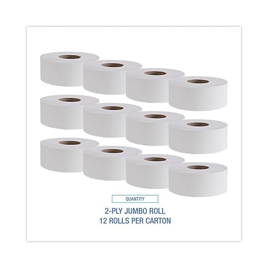 Boardwalk 410323 Jumbo Roll Bathroom Tissue 2-Ply White 3.4-Inch x 1000 ft 12 Rolls/Carton