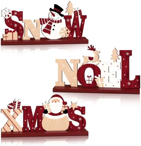 3Pcs Christmas Table Decorations, Wooden Christmas Decor Indoor