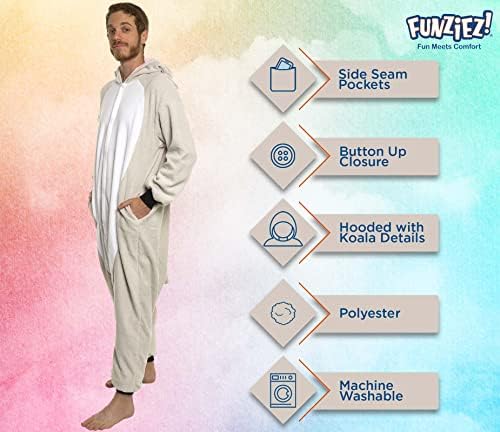 Funziez! Adult Onesie Halloween Costume Animal Dinosaur Shark Unisex Plush One Piece Cosplay Suit for Adults, Men and Women