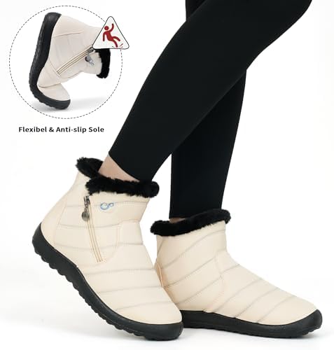 Alicegana Snow Boots for Women Winter: Warm Fur Lined Ankle Booties Comfortable Waterproof Slip On Lightweight Womens Boots
