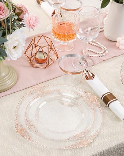 Nervure 175Pcs Rose Gold Plates, Disposable Party Plates for 25 Guests