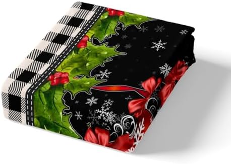 Black and White Grid Bed Sheet Queen Set Merry Christmas Sheets Sets Adults Bedroom Decor Red and Green Microfiber Bedding Set with Flat,Fitted Sheet,2 Pillow Cases