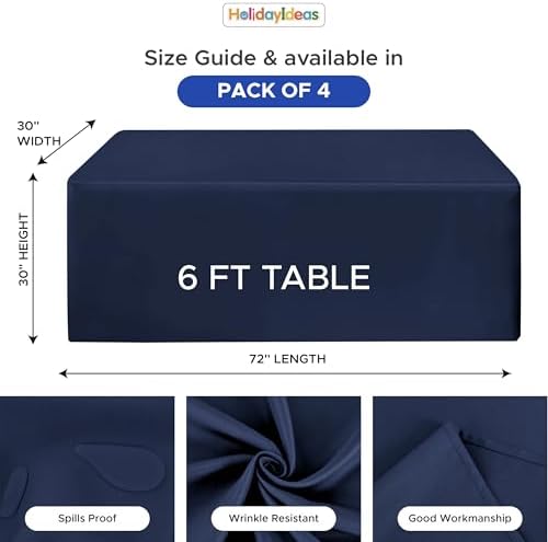 HolidayIdeas 4-Pack 6ft Navy Blue Rectangle Craft Shows Fitted Tablecloth