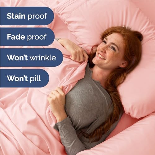 Split King Size 5 Piece Sheet Set - Breathable & Cooling Sheets - Baby Pink