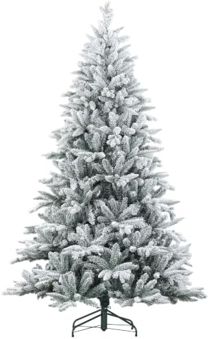 HOMCOM 7ft Snow Flocked Artificial Christmas Tree Hinged Xmas Tree Green