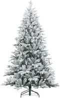 HOMCOM 7ft Snow Flocked Artificial Christmas Tree Hinged Xmas Tree Green