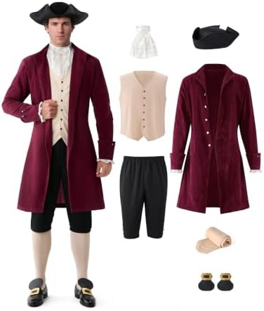 Spooktacular Creations 7pc Halloween Colonial Costume Men, Founding Father Costume for Themed Party