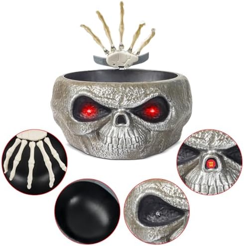 ITART Animated Halloween Candy Bowl Dish with Hand Spooky Decoration Props LED Eyes & Sound for Holloween Decor Treat or Trick Party Bar Table Decor