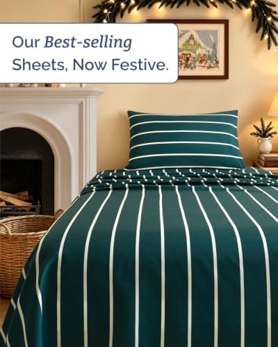 Christmas Sheet Set, Pine Stripe, Holiday Xmas Bedding Set - Twin XL Size