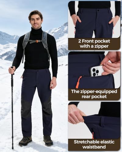 CNBQDD Men's Snow Ski Pants Waterproof Hiking Winter Fleece Lined Pants