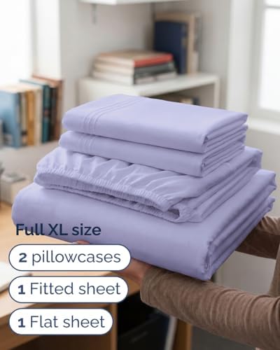 Full XL Sheets - 4 Piece Full XL Sheet Set - Cool & Breathable - Lavender