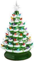 Best Choice Products 15in Ceramic Christmas Tree, Pre-lit Hand-Painted Tabletop Holiday Tree, 2 Star Toppers, 64 Lights - Flocked w/Multicolored Bulbs