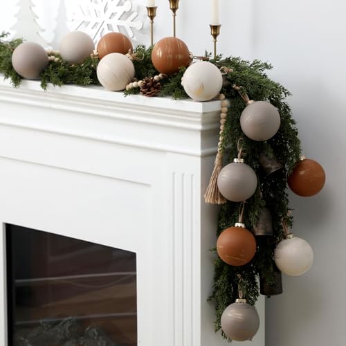 Yunlly 12 Pcs Neutral Christmas Ornament, Brown Ivory Beige, 4''