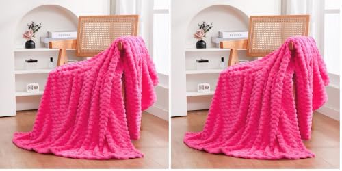 Puncuntex Hot Pink Throw Blanket 50"×60" Gifts for Mom Fuzzy 3D Jacquard (Pack of 2)