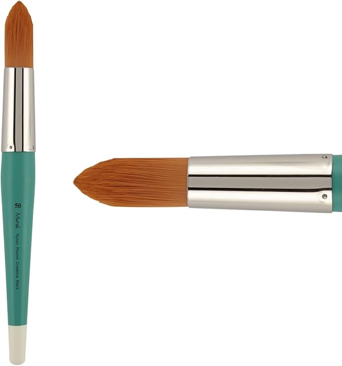 Creative Mark Art Supplies Large Mural Synthetic Golden Taklon Paint Brush - Round #50 - Artist Supplies for Acrylics, Watercolors, and Oils - Durable, Resilient, Seamless Ferrules