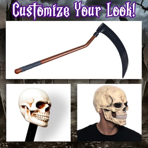 UNDERWRAPS Deluxe Hooded Cloak Grim Reaper Costume for Men, Includes Foam Skeleton Chest Plate, Mask & Oversized Hands