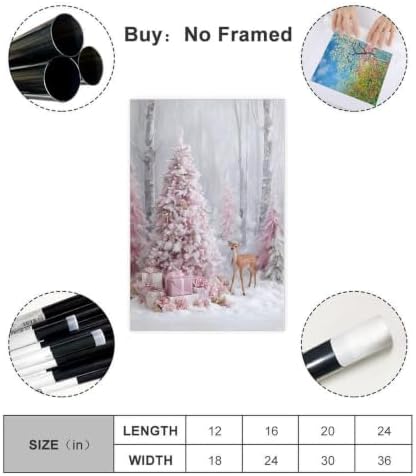 JDBeehpy Pink Christmas Tree and Gift Box Wall Art Unframed 12x18inch